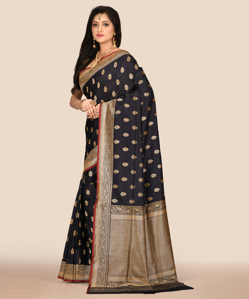 Black handwoven banarasi silk saree