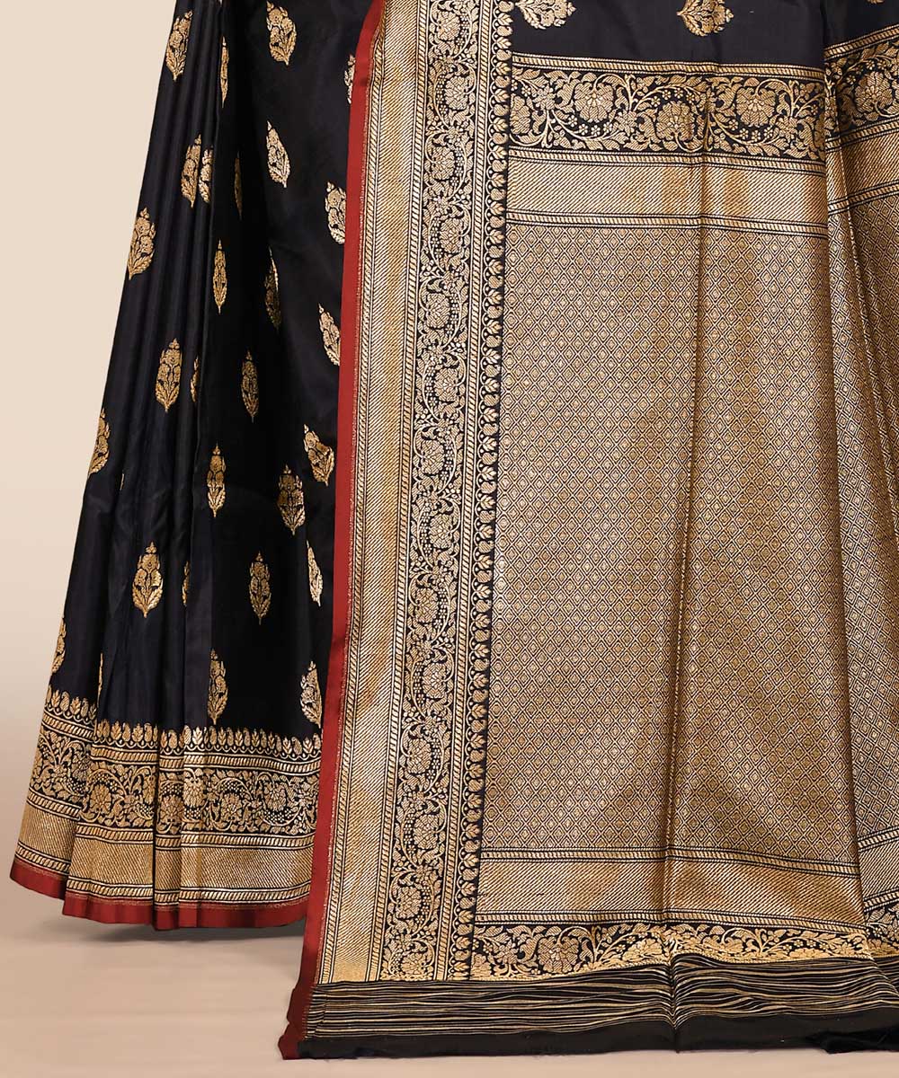 Black handwoven banarasi silk saree