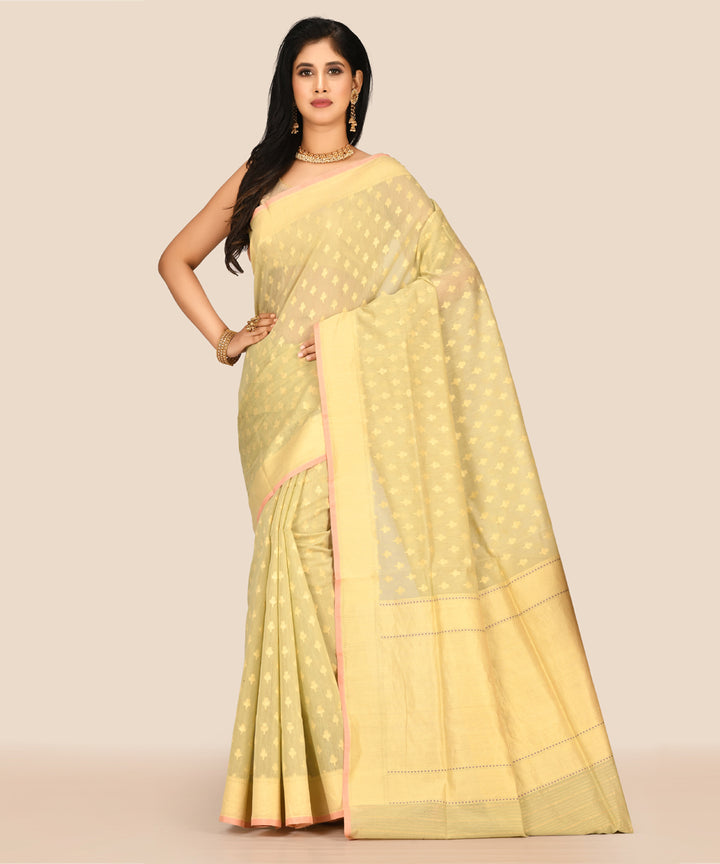 Light yellow hanwoven banarasi silk saree