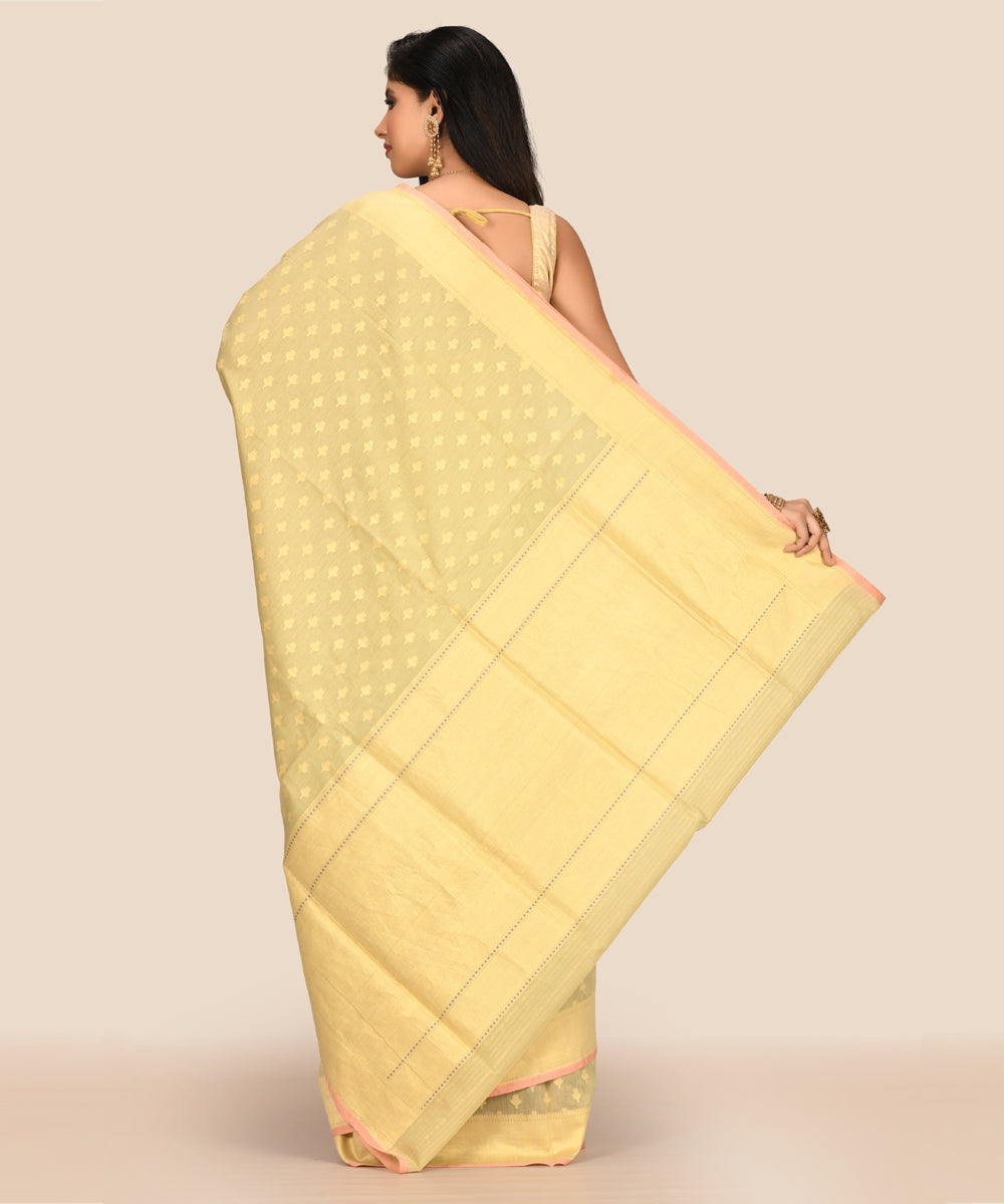Light yellow hanwoven banarasi silk saree