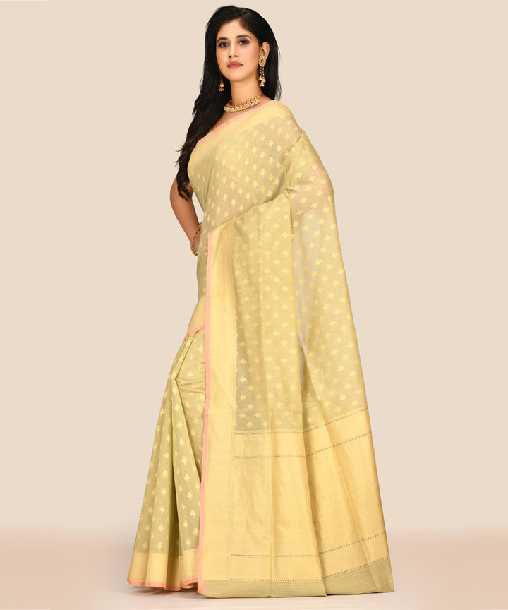 Light yellow hanwoven banarasi silk saree