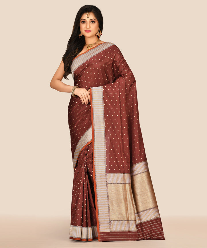 Brown handwoven banarasi silk saree