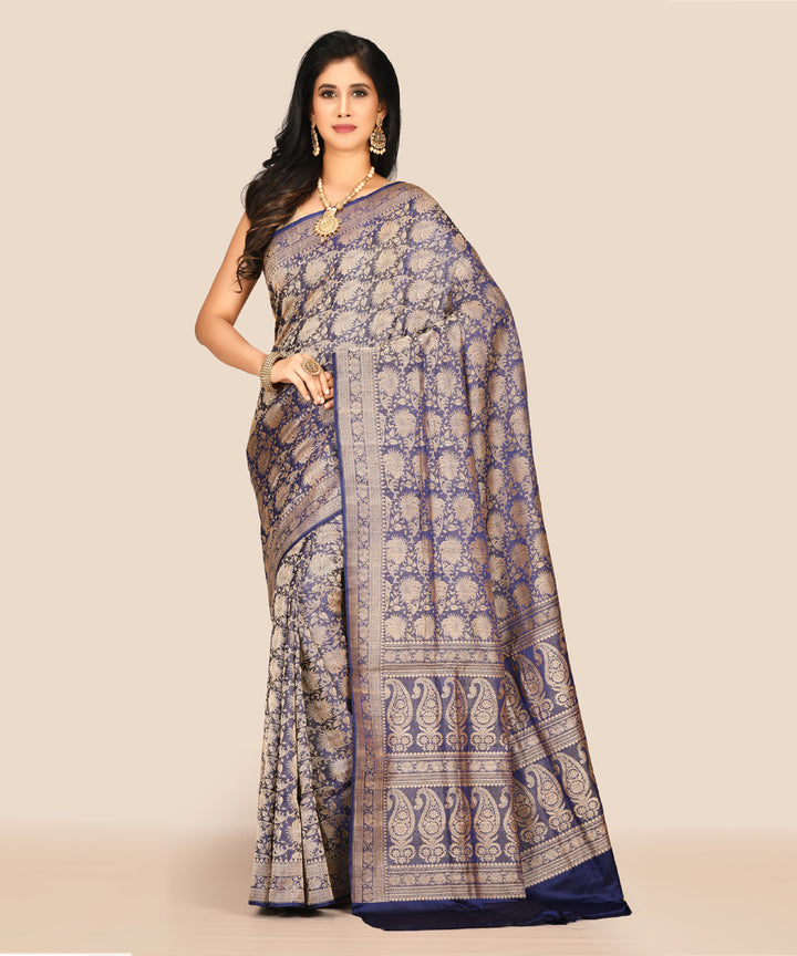 Blue handwoven banarasi silk saree