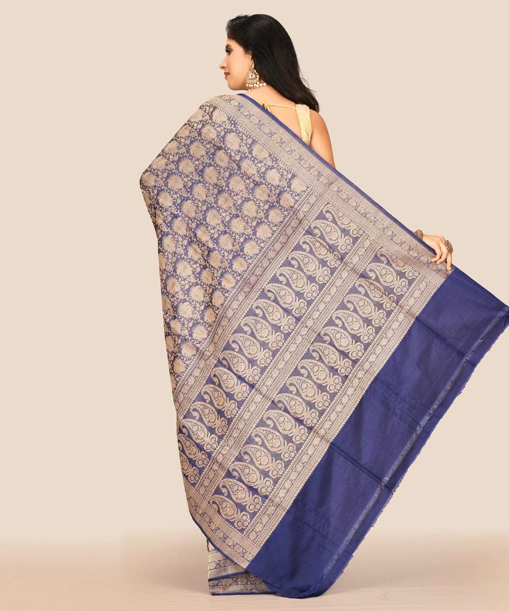 Blue handwoven banarasi silk saree