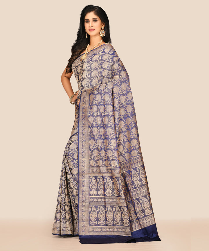 Blue handwoven banarasi silk saree