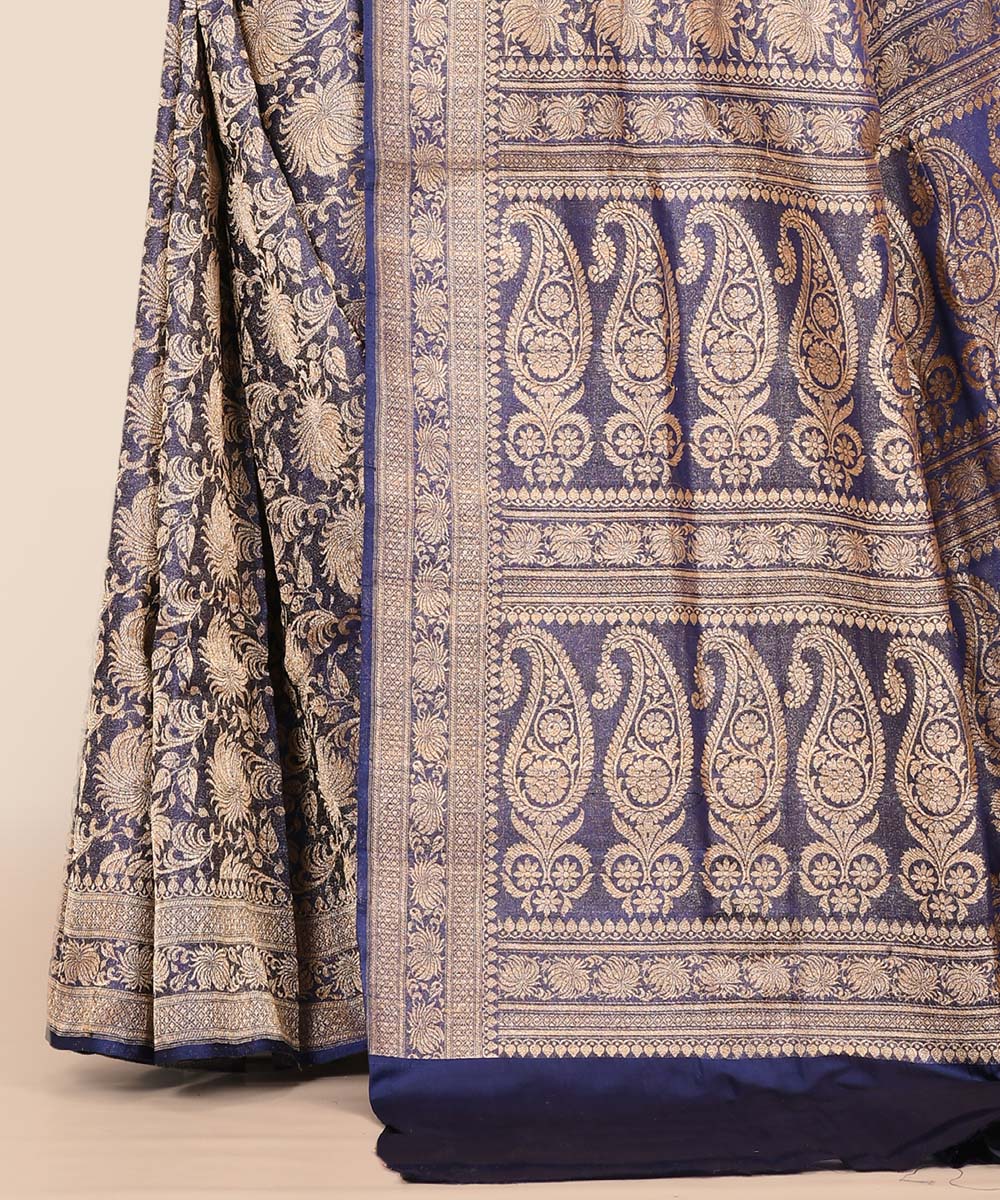 Blue handwoven banarasi silk saree