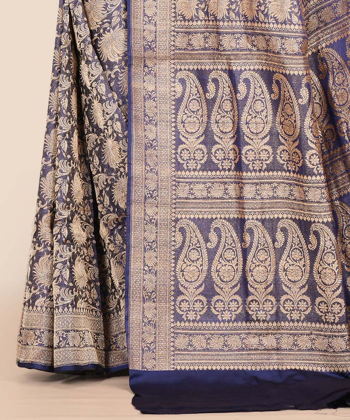 Blue handwoven banarasi silk saree
