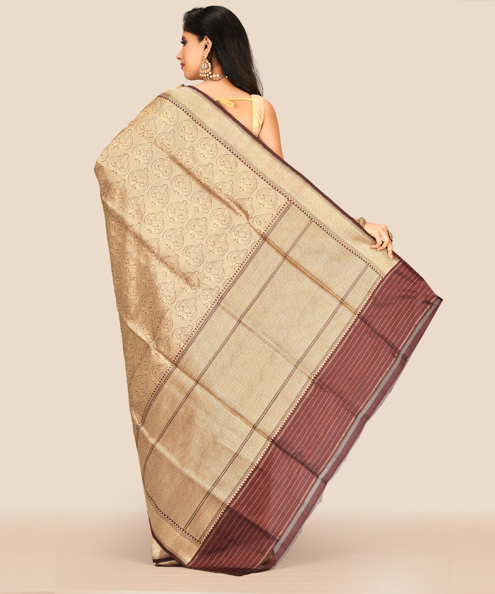 Gold with brown handwoven banarasi silk saree