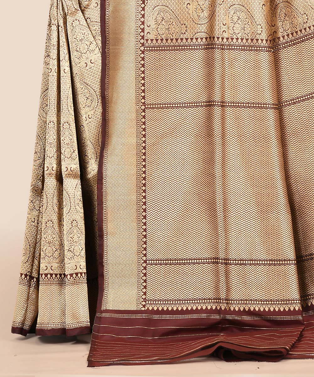 Gold with brown handwoven banarasi silk saree