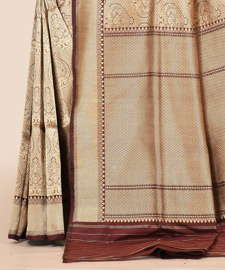 Gold with brown handwoven banarasi silk saree