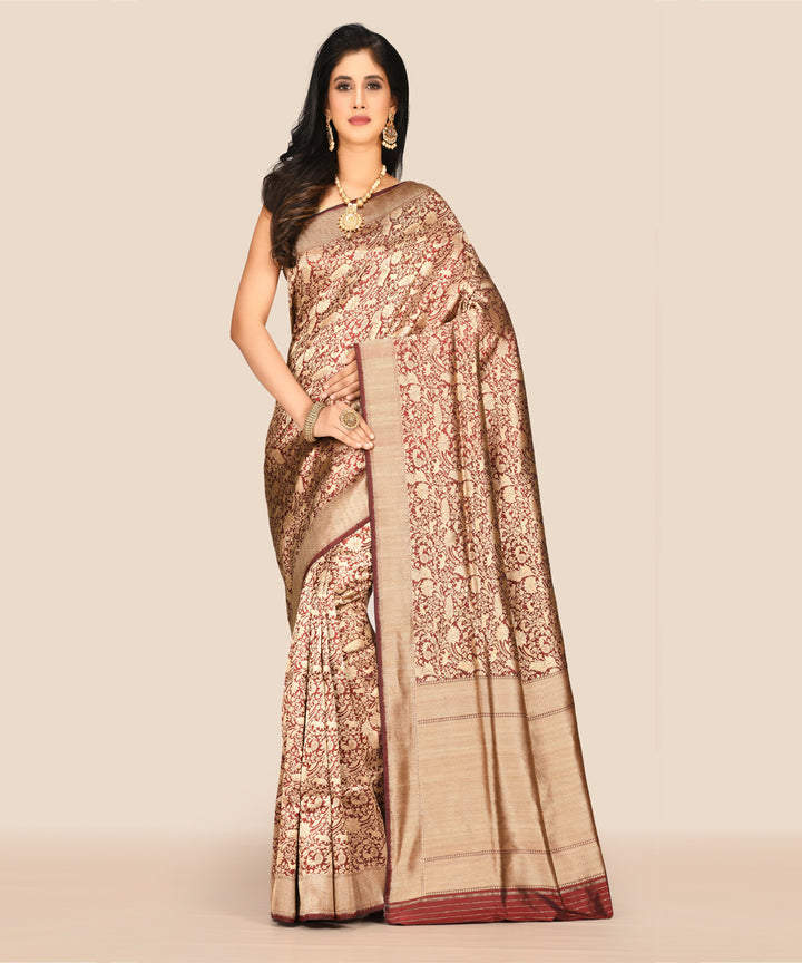 Maroon handwoven banarasi silk saree