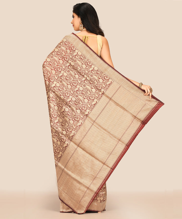 Maroon handwoven banarasi silk saree