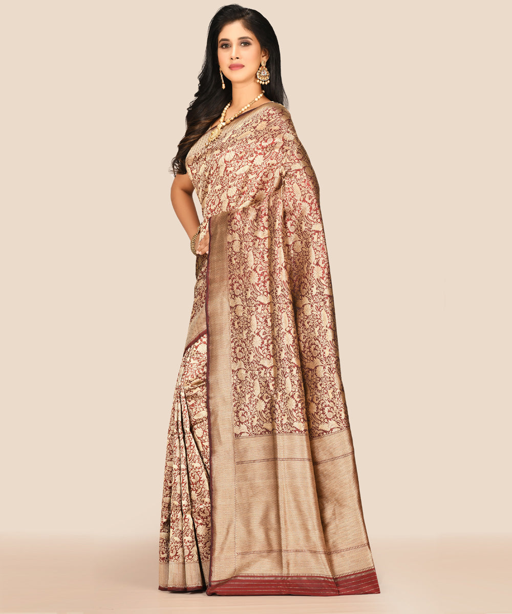 Maroon handwoven banarasi silk saree