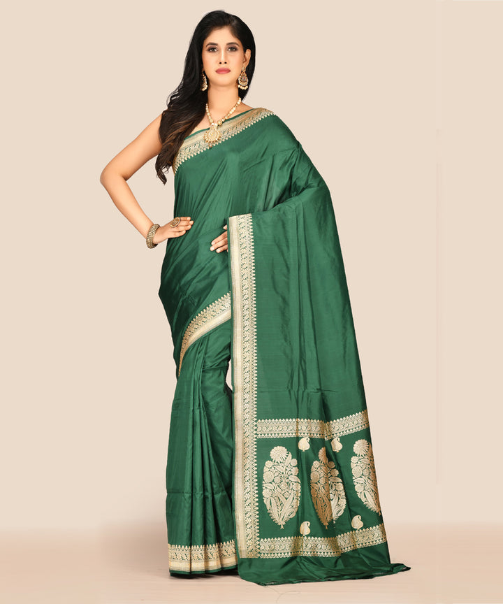 Dark green handwoven banarasi silk saree