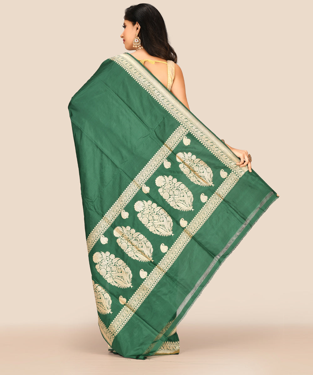Dark green handwoven banarasi silk saree