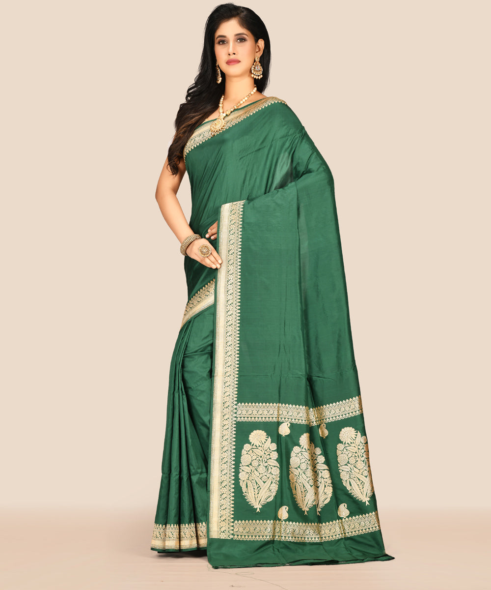 Dark green handwoven banarasi silk saree