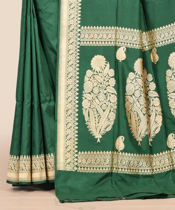 Dark green handwoven banarasi silk saree