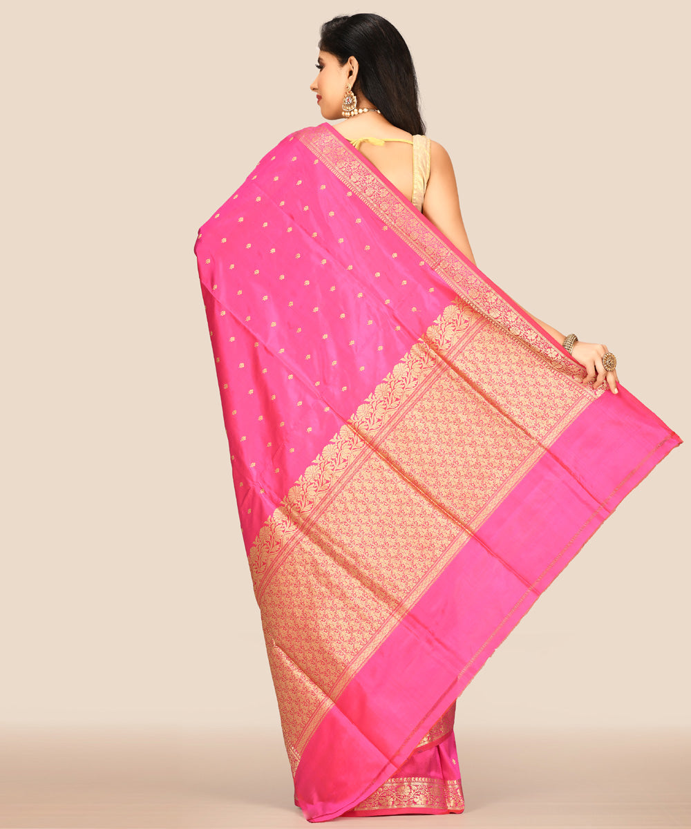 Bright pink handwoven banarasi silk saree