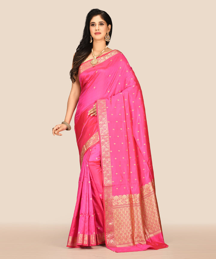 Bright pink handwoven banarasi silk saree