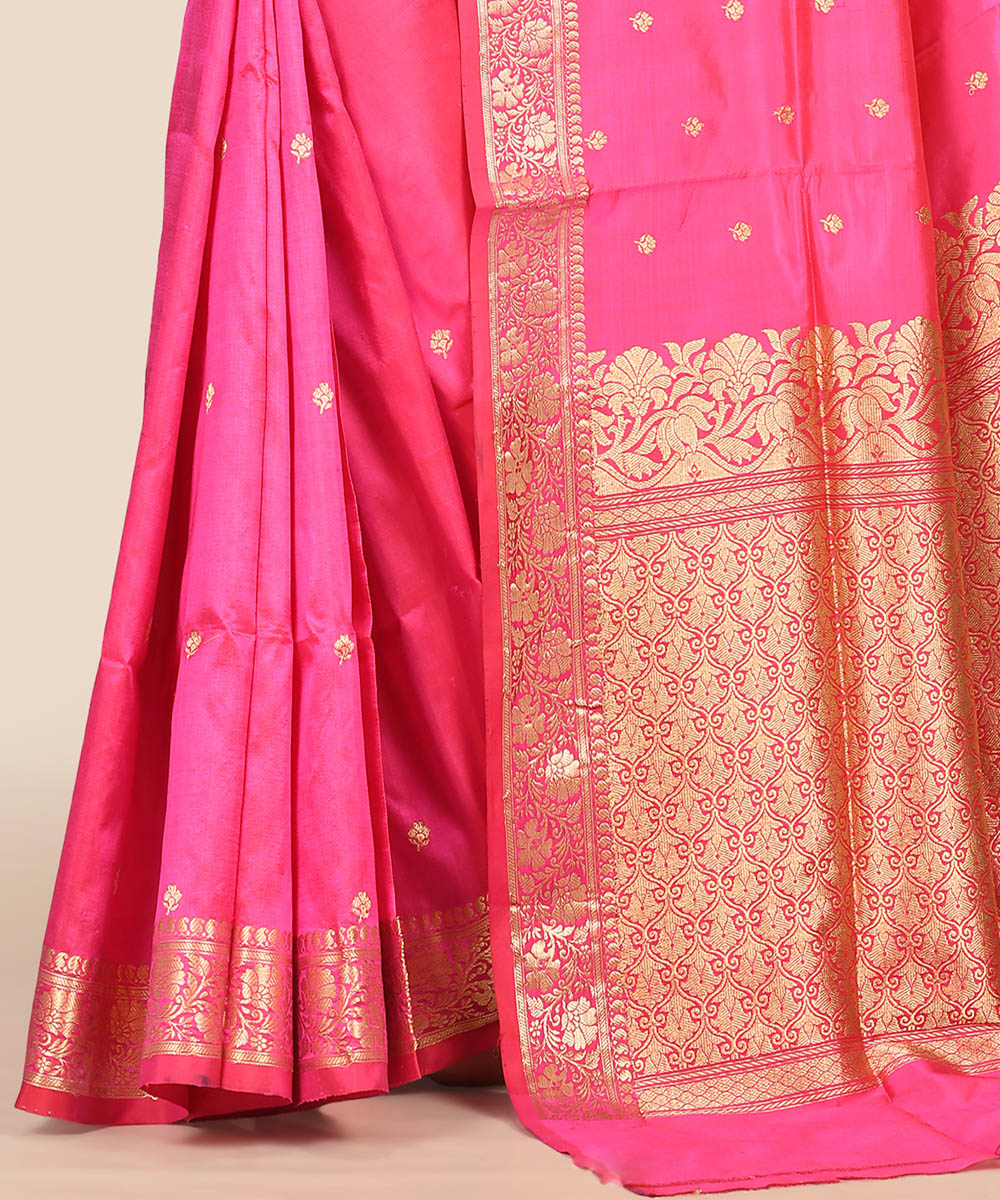 Bright pink handwoven banarasi silk saree