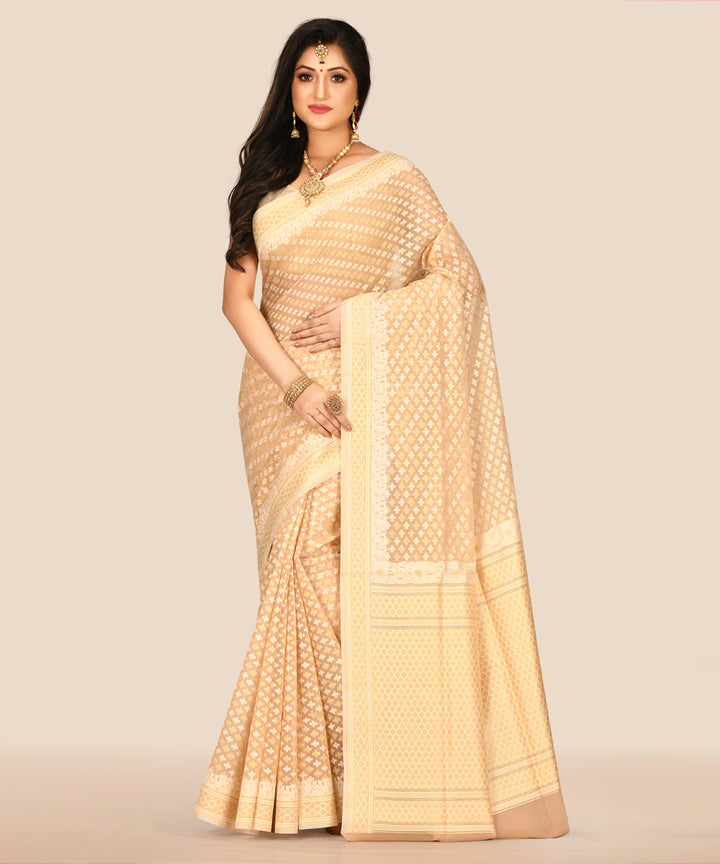 Beige handwoven banarasi silk saree