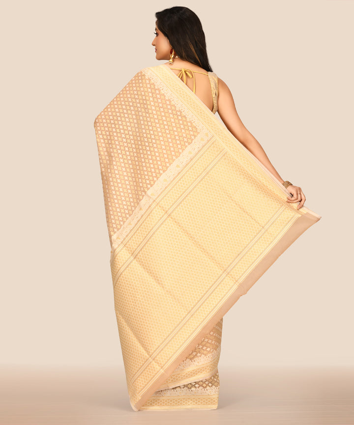Beige handwoven banarasi silk saree