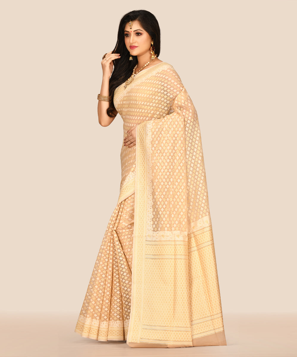 Beige handwoven banarasi silk saree