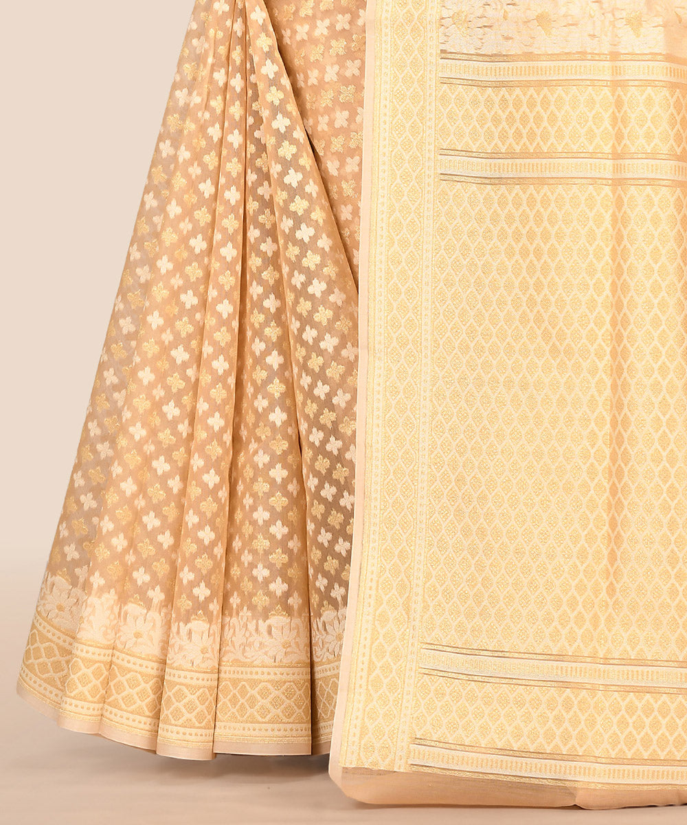 Beige handwoven banarasi silk saree