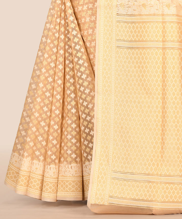 Beige handwoven banarasi silk saree
