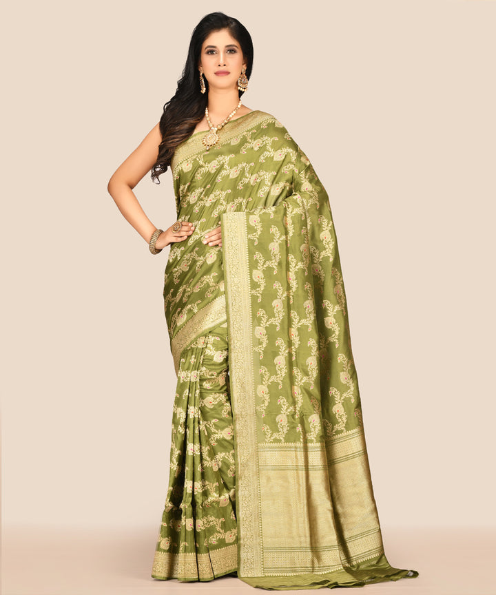 Green handwoven banarasi silk saree