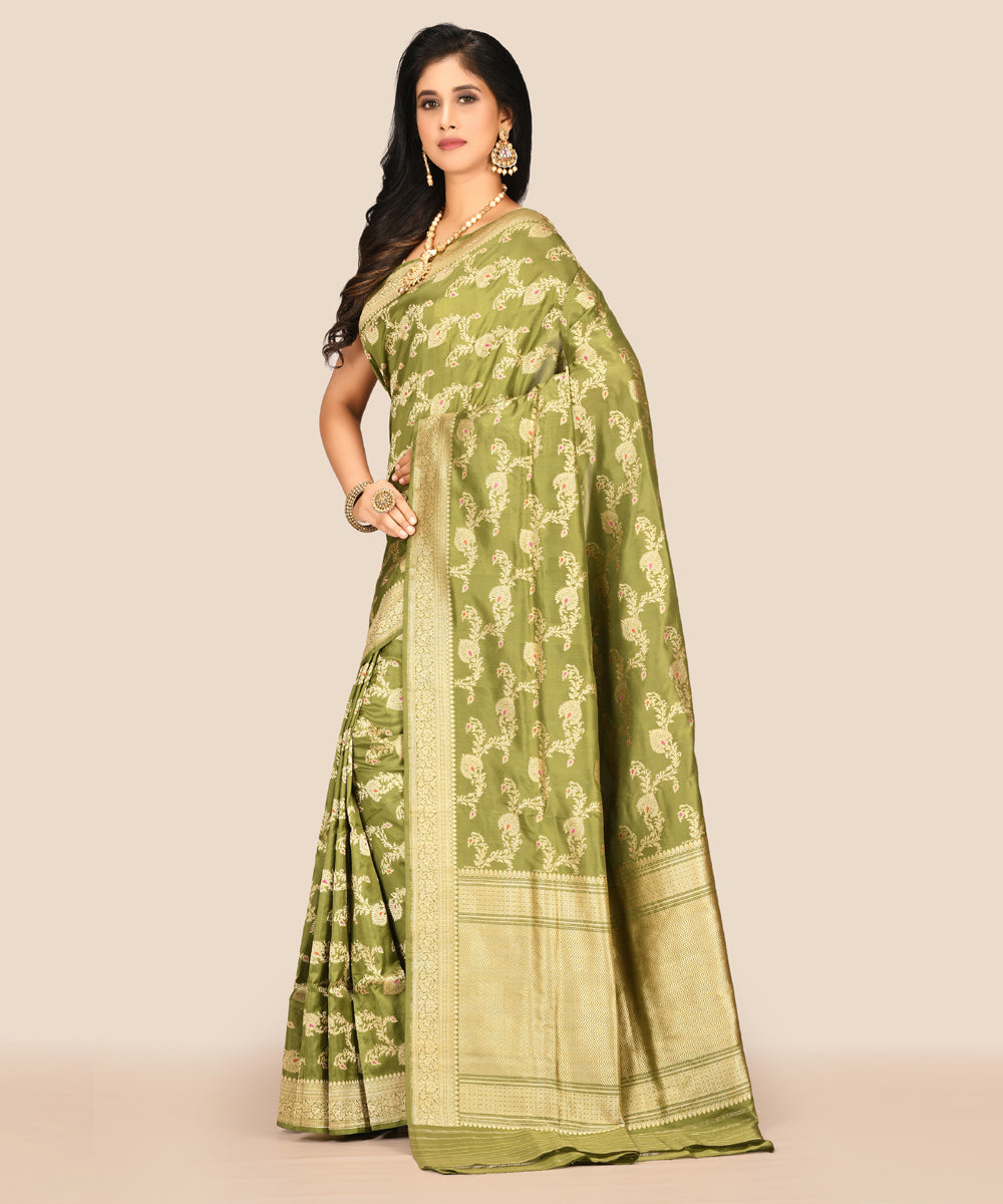 Green handwoven banarasi silk saree