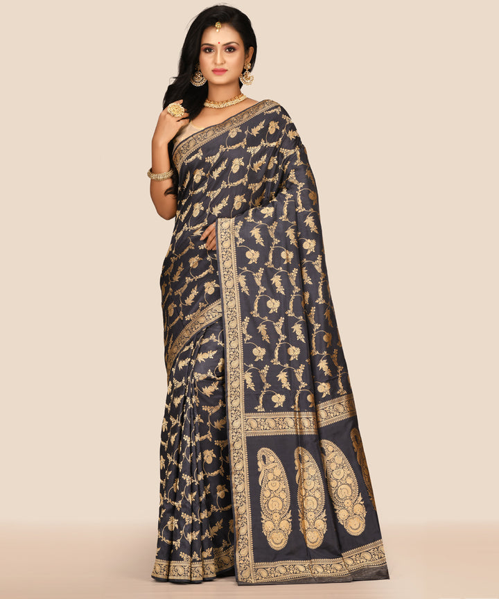 Black handwoven banarasi silk saree