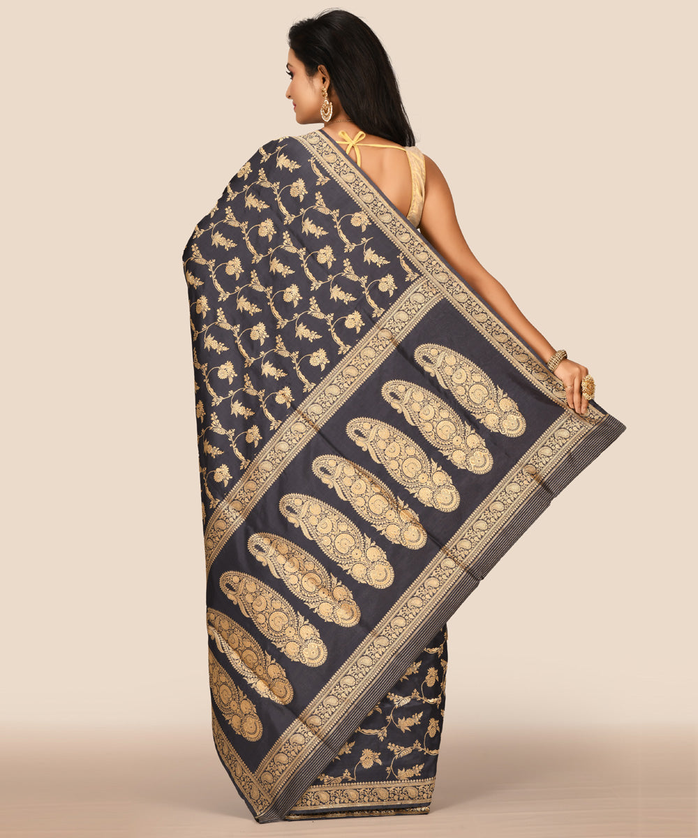 Black handwoven banarasi silk saree