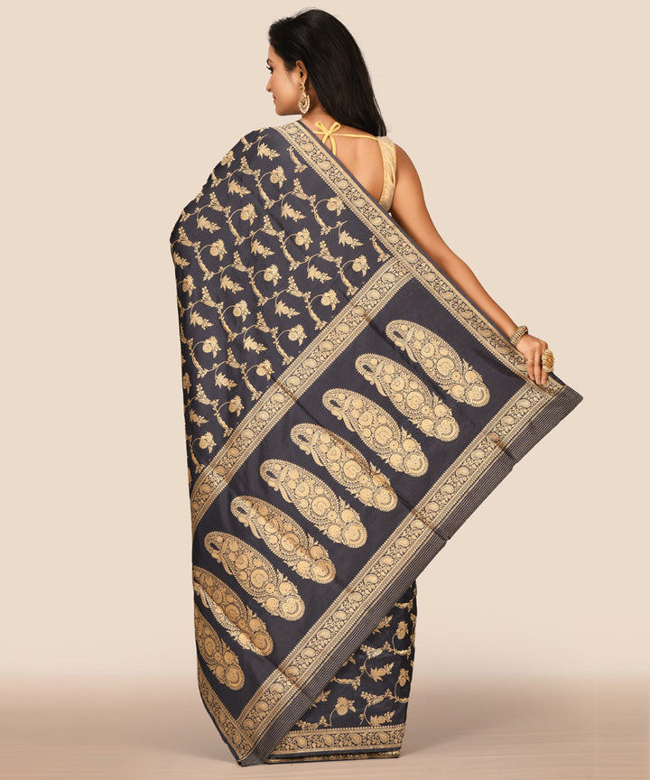 Black handwoven banarasi silk saree