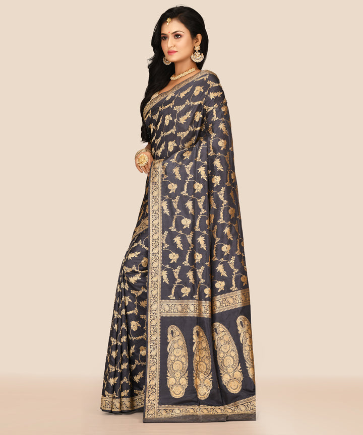 Black handwoven banarasi silk saree