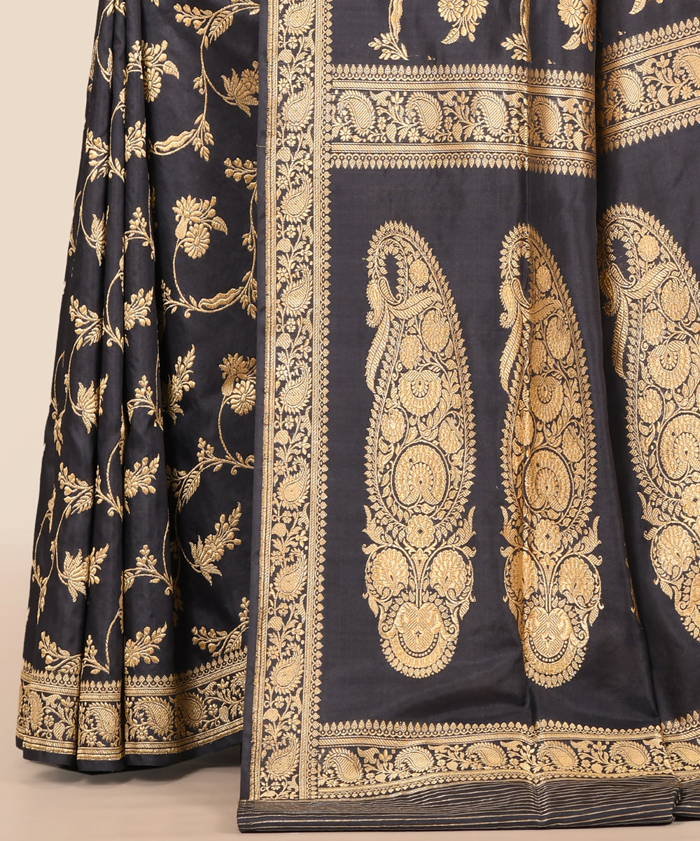 Black handwoven banarasi silk saree