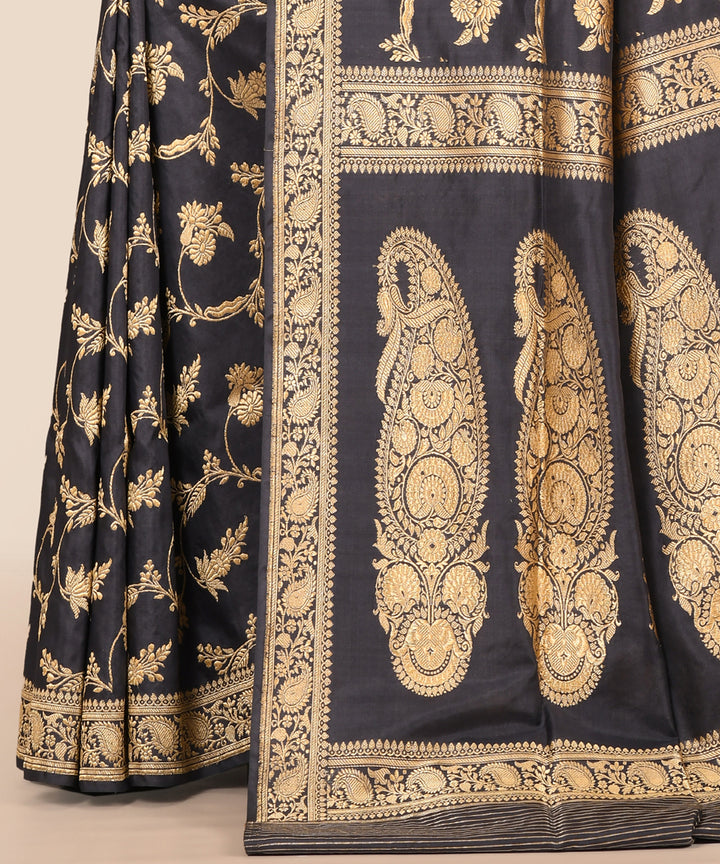 Black handwoven banarasi silk saree