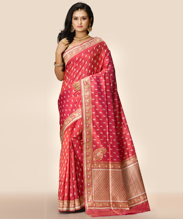 Brick red handwoven banarasi silk saree