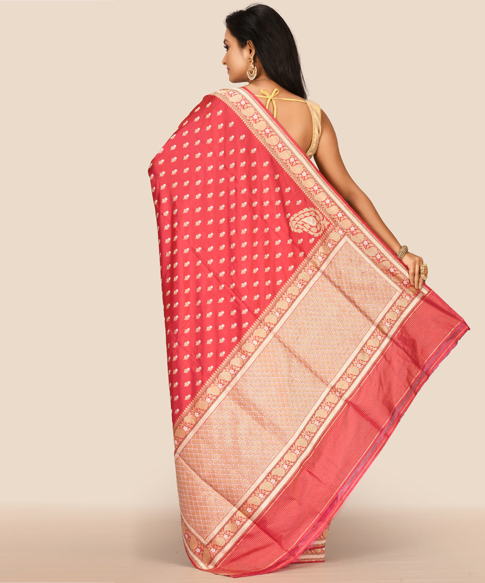 Brick red handwoven banarasi silk saree