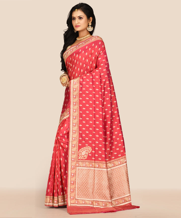 Brick red handwoven banarasi silk saree