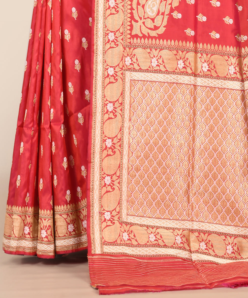 Brick red handwoven banarasi silk saree