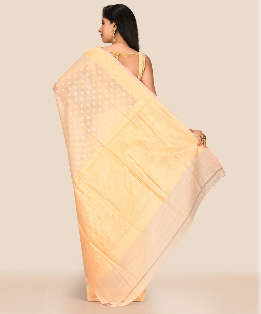 Cream handwoven banarasi silk saree