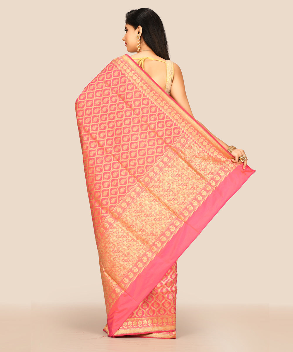 Pink handwoven banarasi silk saree