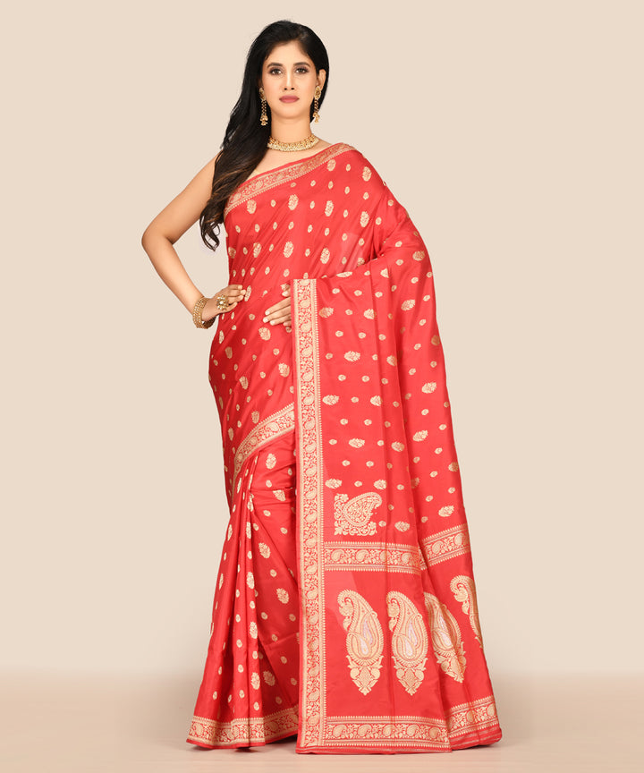 Brick red handwoven banarasi silk saree