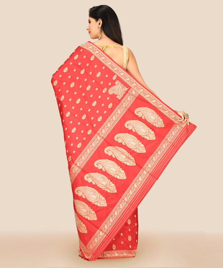 Brick red handwoven banarasi silk saree