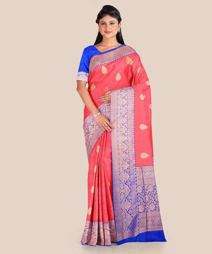 Light red handwoven banarasi silk saree