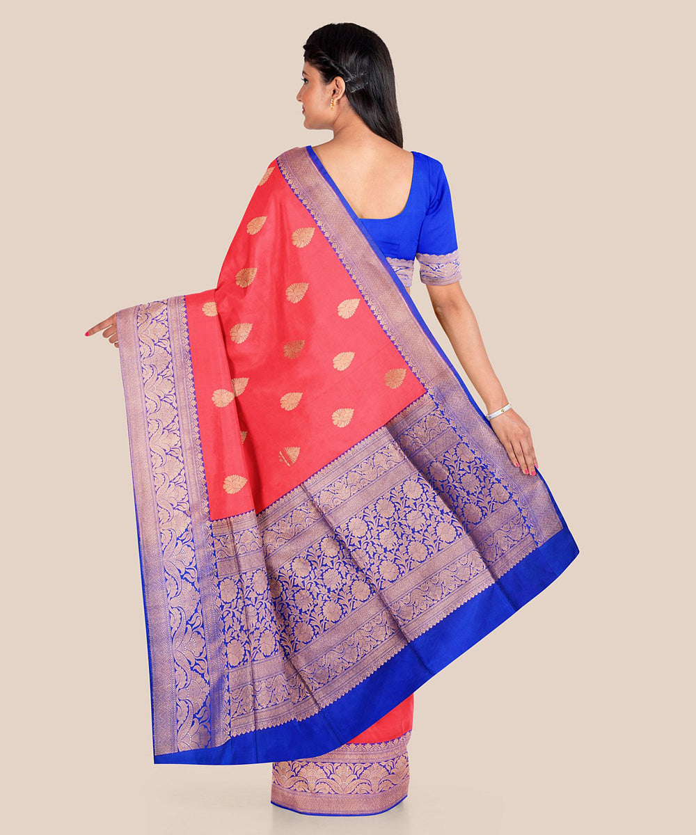 Light red handwoven banarasi silk saree