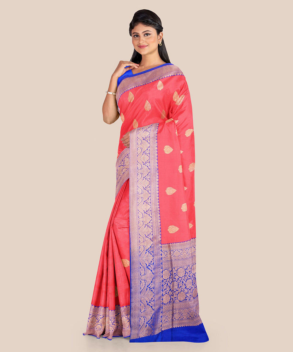 Light red handwoven banarasi silk saree