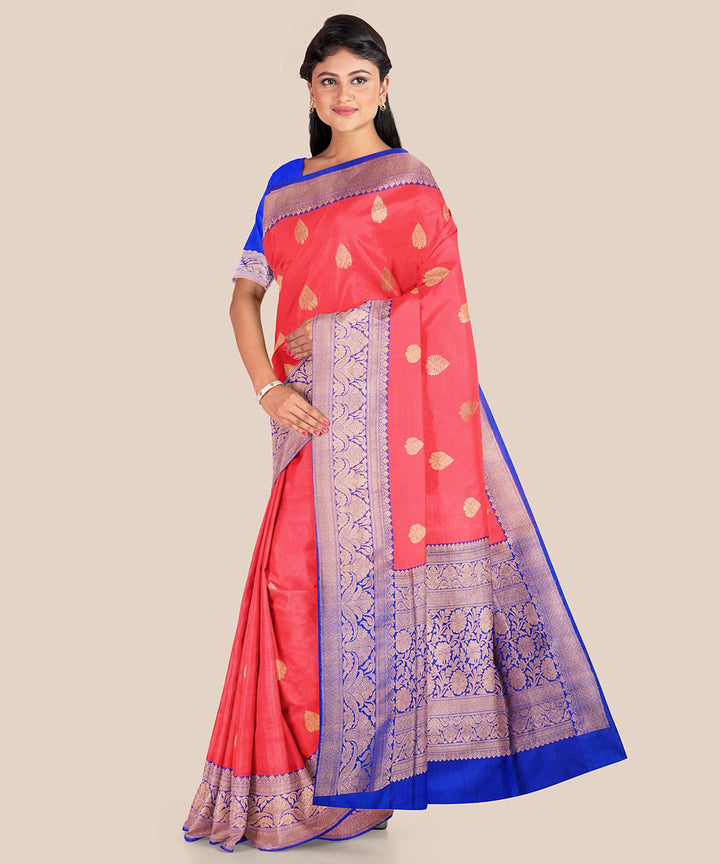 Light red handwoven banarasi silk saree