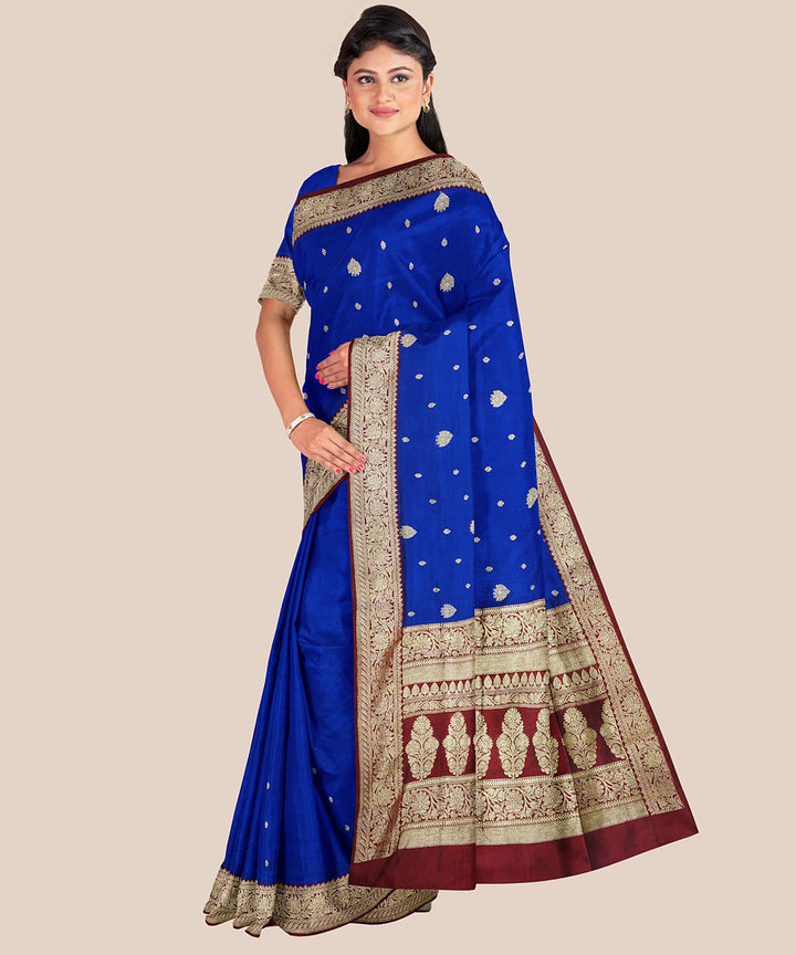 Dark blue hand loom banarasi silk saree